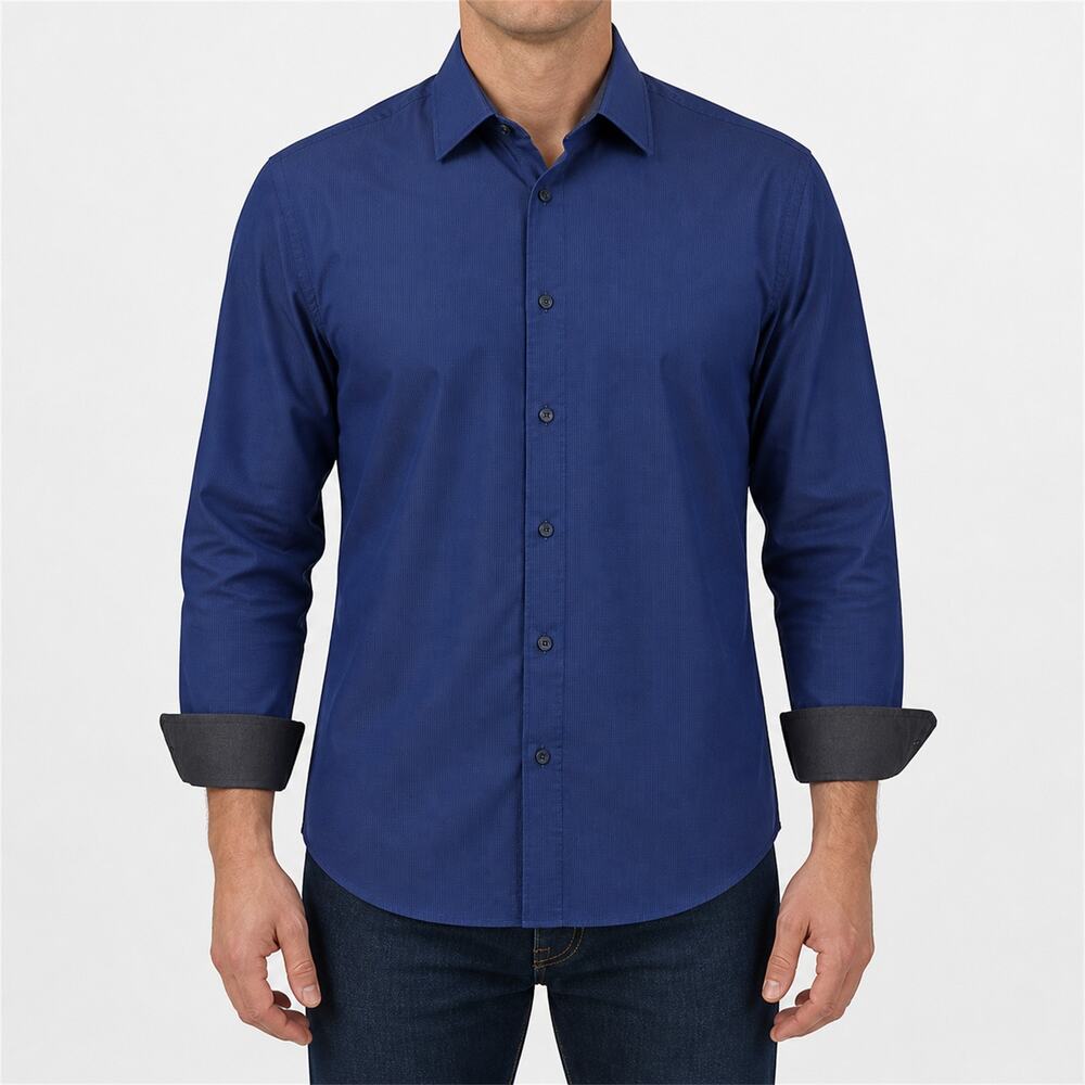 English Laundry Dress Shirt Mens 17.5 34/35 Blue Check Long Sleeve Flip Cuffs